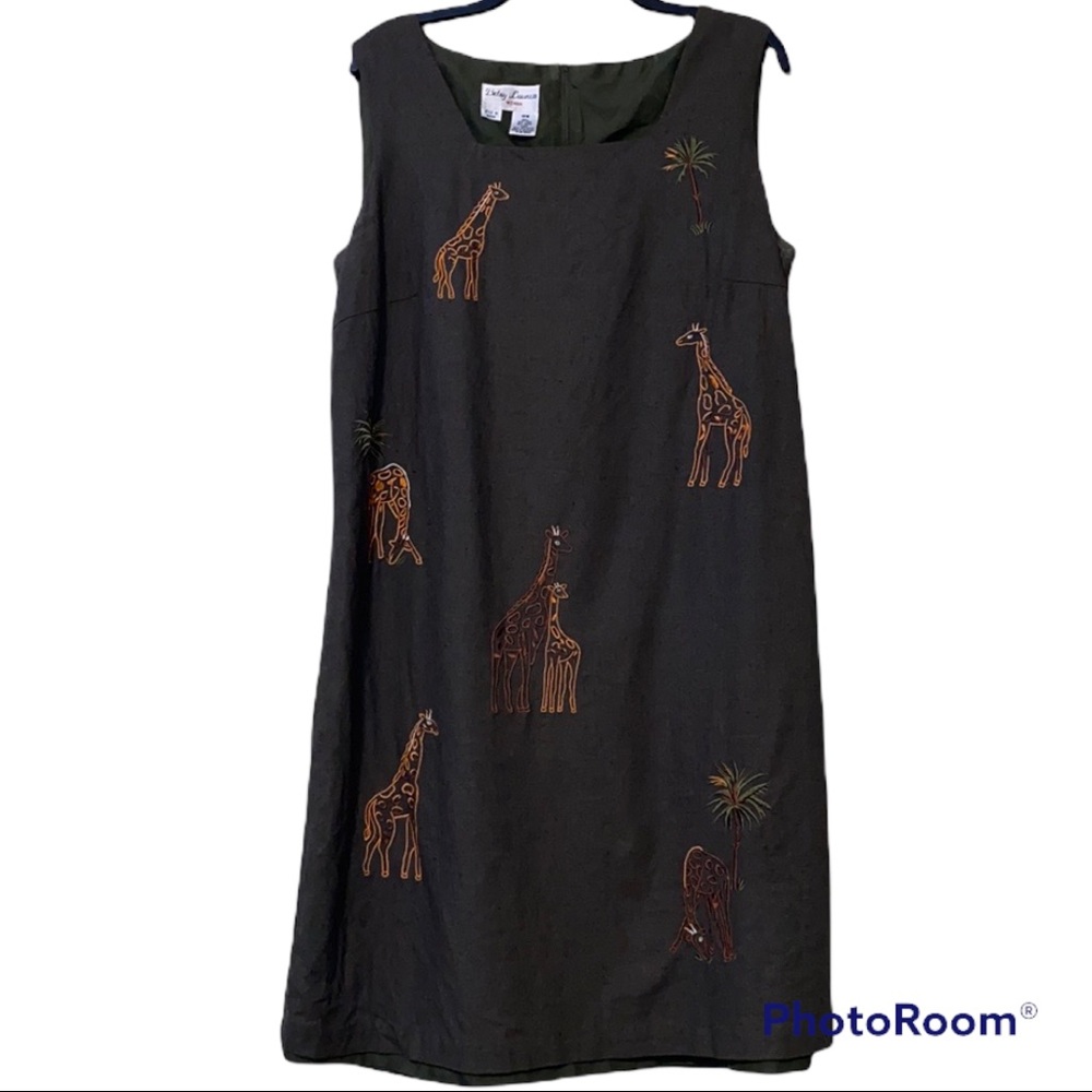 Betsy Lauren 18W womens linen sleeveless safari dress giraffes trees see desc.